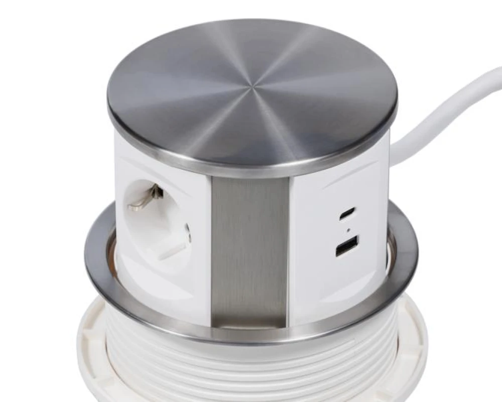 Блок розеток выдвижной вертикальный (3 розетки, USB-A, USB-C) d135 Рива / Riva